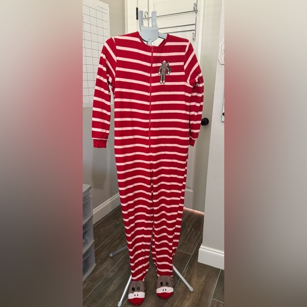 Nick & Nora Red and White Striped Men's Footie Pajamas